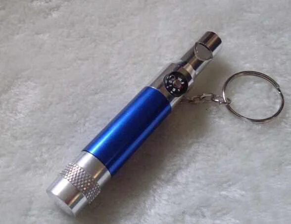 Aluminum keychain with whistle compass and light