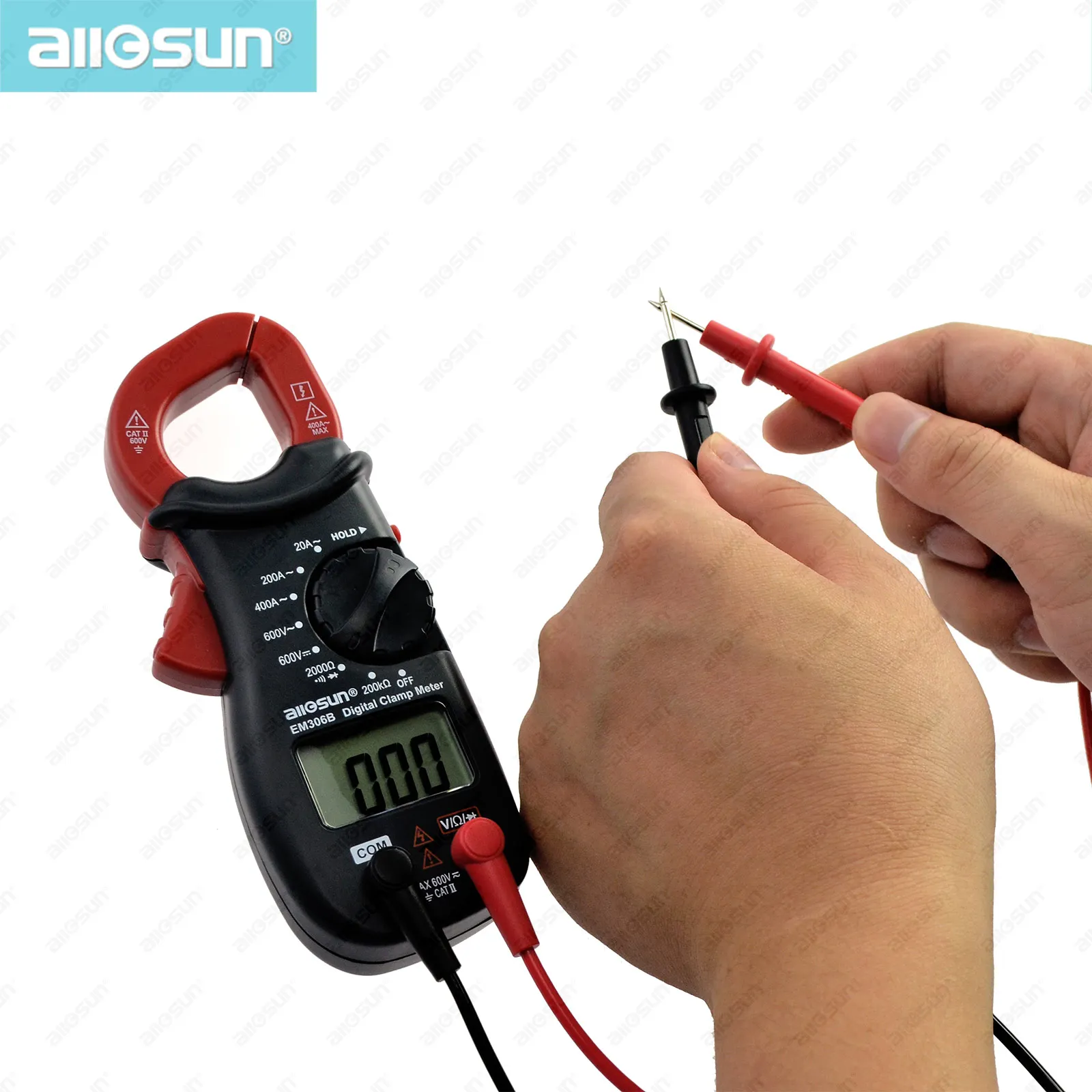 Allosun المحمولة المشبك متر الرقمية AC DC فولت AC أمبير أوم LCD مسموعة