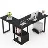 360 Free-Rotating Modern L-Shaped desk Computer Table Corner Desk Large Office Desk with storage shelf Black white