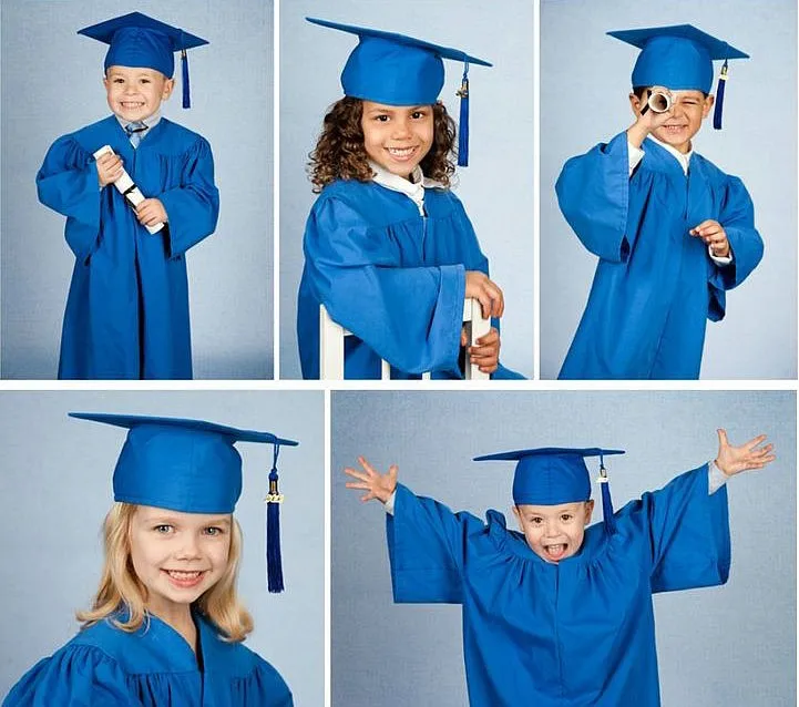 Premium Matte Fabric Royal Blue Children Graduation Gowns And Caps ...