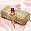 Clear Pink Red Crystal Rose With Gold Rod Flowery for Wedding Valentine Party Souvenirs Gifts