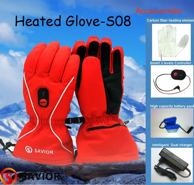 Five Fingers Heated Ski Gloves Carbon Fiber Wires Electric Thermal
