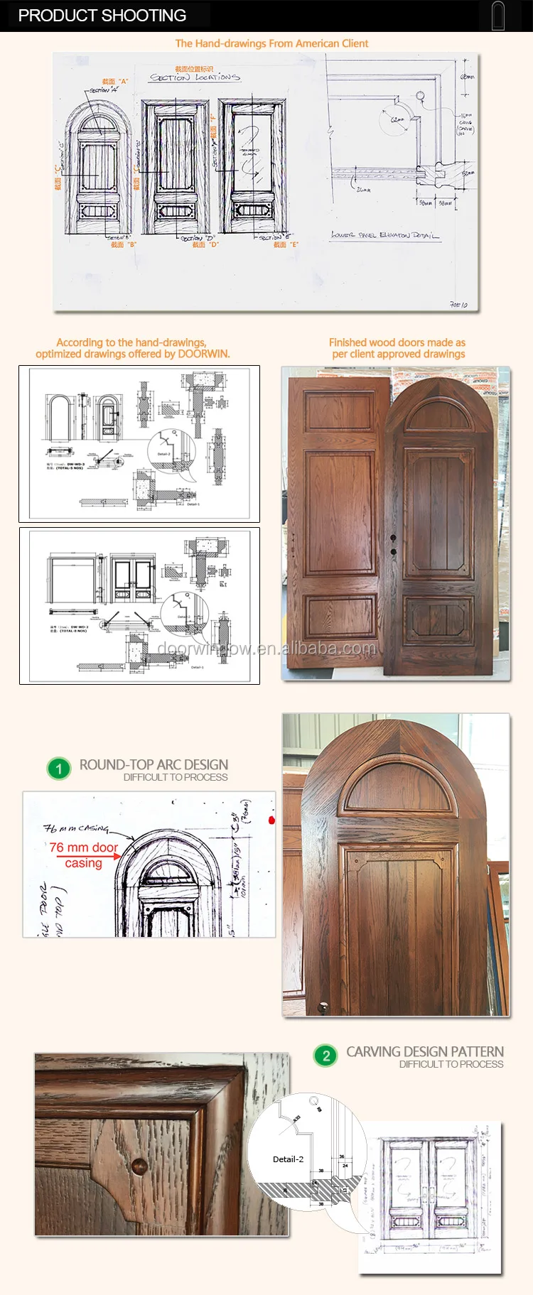 Super September Purchasing Safety wooden door design round top entry residential solid wood door