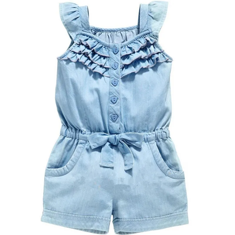 

1-6 Years 2018 Summer Baby Girls Clothes Clothing Rompers Denim Blue Jeans Sleeveless Bow-Knot Girls Jumpsuit