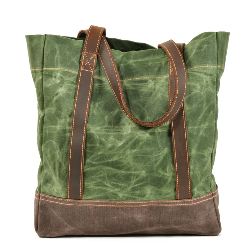 

2019 New shoulder crossbody bags woman vintage shopping hand bag genuine leather women handbag canvas tote bag leather handle, Green,black,grey