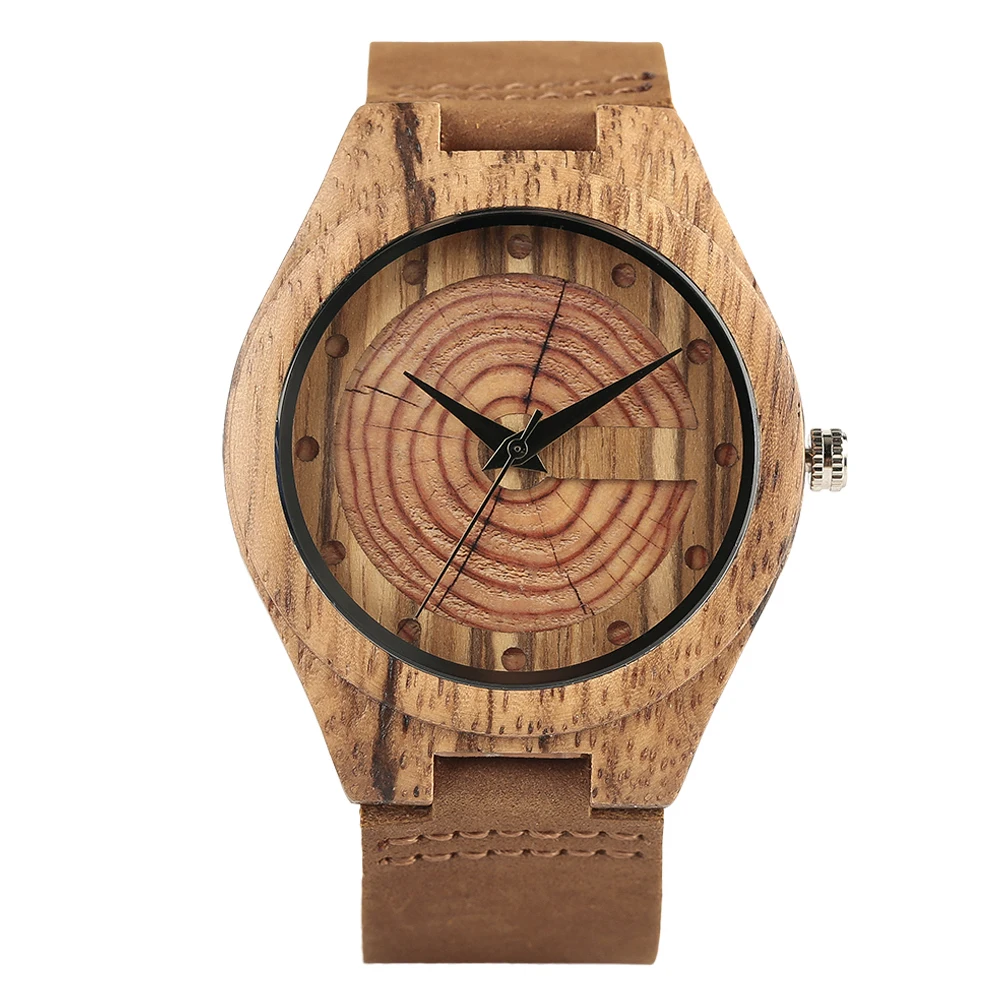 

Bamboo Mens Wooden Quartz Wrist Watches Genuine Leather Band Custom Logo, Brown