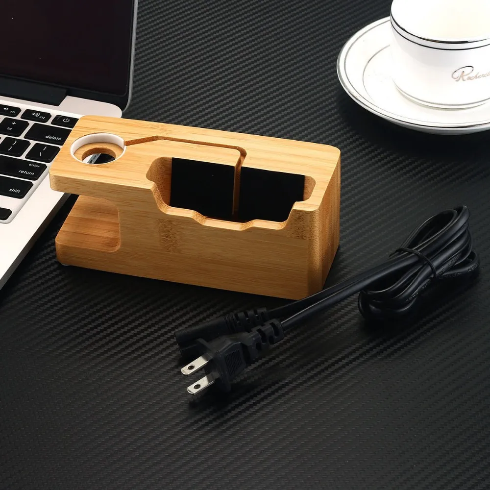 Bambus Ladestation Mit 5 Anschlüssen - Multifunktions-Organizer Für Handys, Tablets & Smartwatches