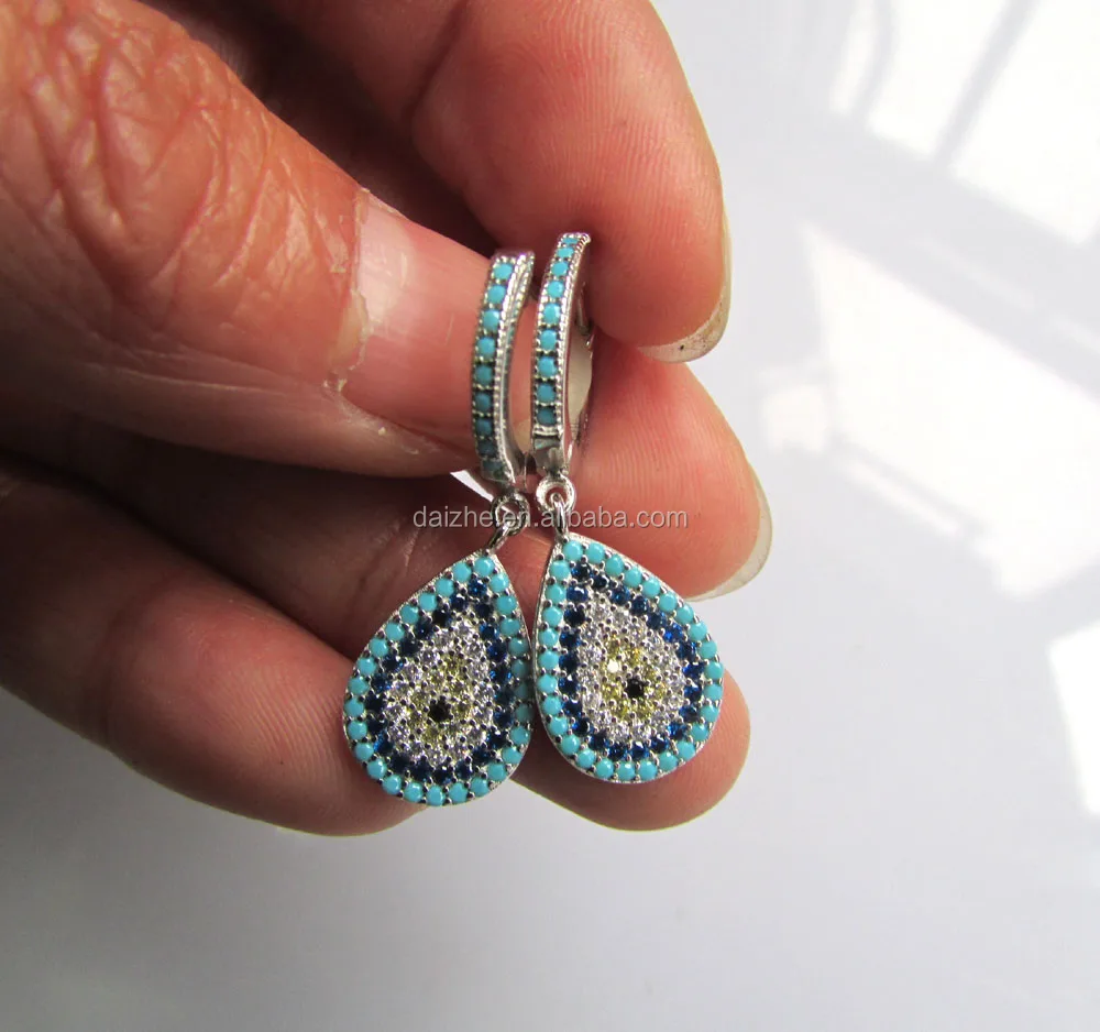 

China factory high quality 925 sterling silver nano turquoise tear drop mini hoop dangle earring