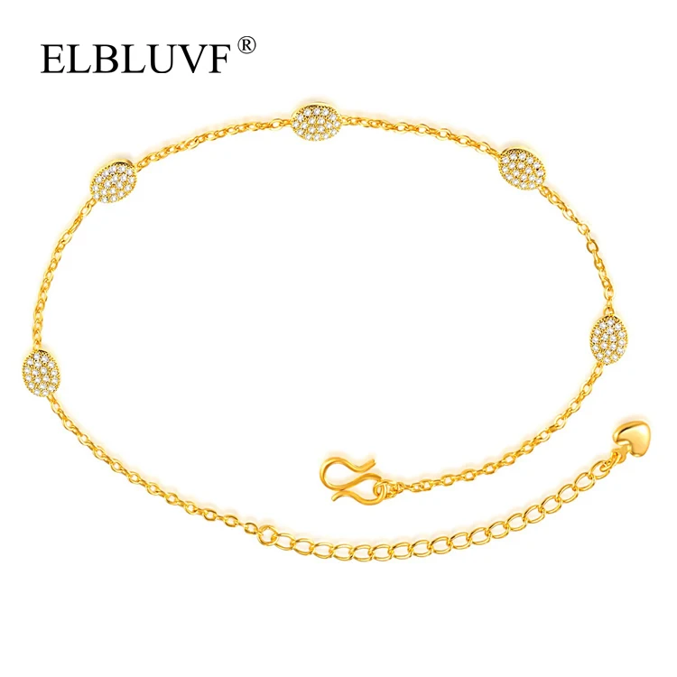 

ELBLUVF Beaded Anklets Zircon Copper Alloy Jewelry 18K Gold Jewelry Anklets For Women