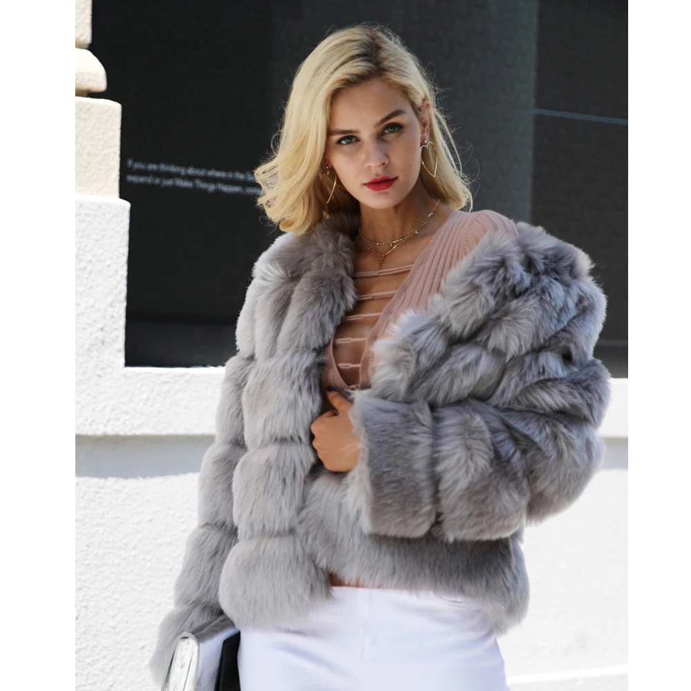 

Australia Fashion Faux Fur jacket mutil-colors fat female S-XXXXL overcoat medium length fox skin women winter fur coat