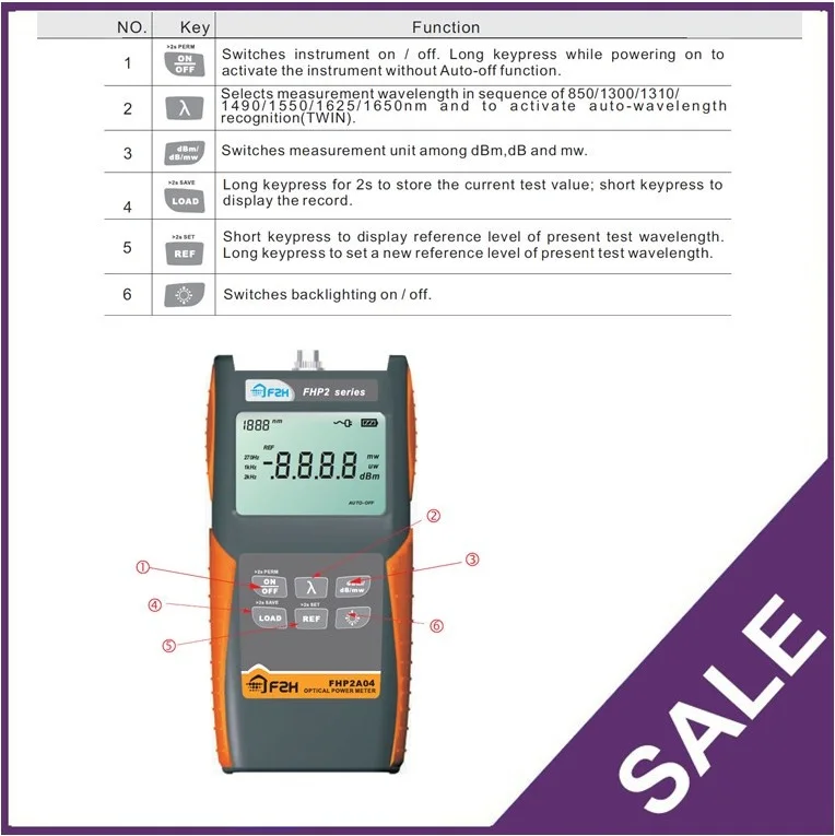 [Grandway Original] FHP-2A04 Advanced Optical Power meter ,800~1700nm With Carrying Bag -70~+10dBm,USB port, data storage