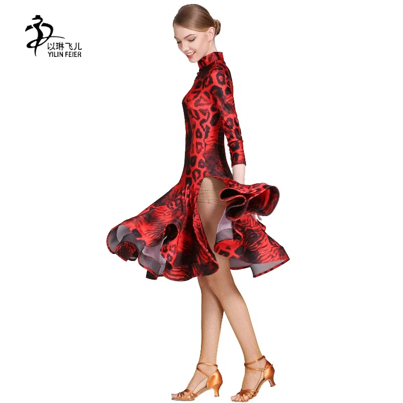 

Leopard-print spandex ice silk printing latin dance dress girls