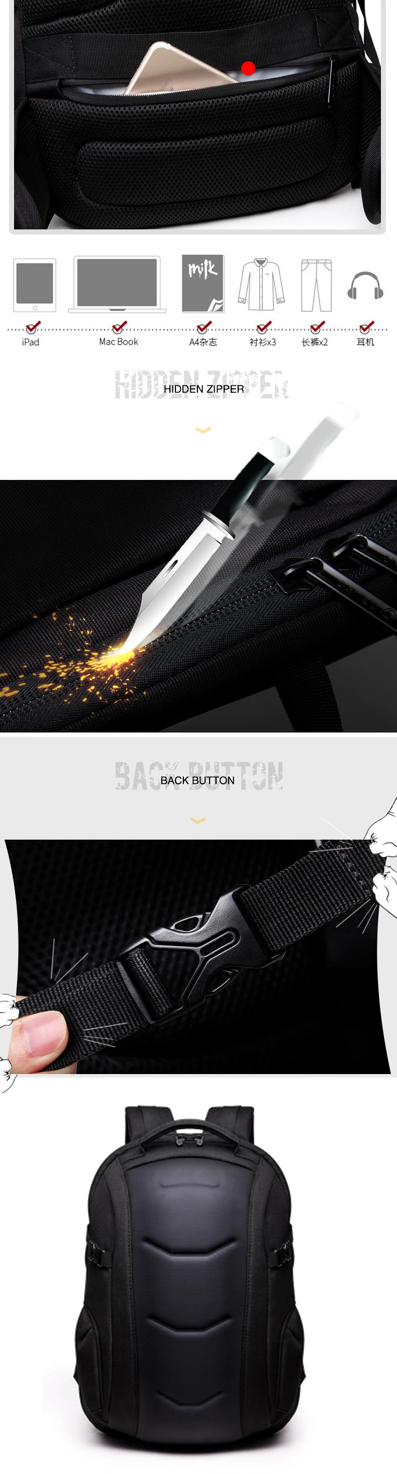 2018 Popular urban European design EVA water cut proof leisure stylish trendy men's backpack back pack bagpack bag for men