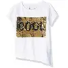 Cotton Material White Hip Hop Vintage Reversible Sequin T shirt 100% Cotton Chang able 2 Way Patch For Women Ladies