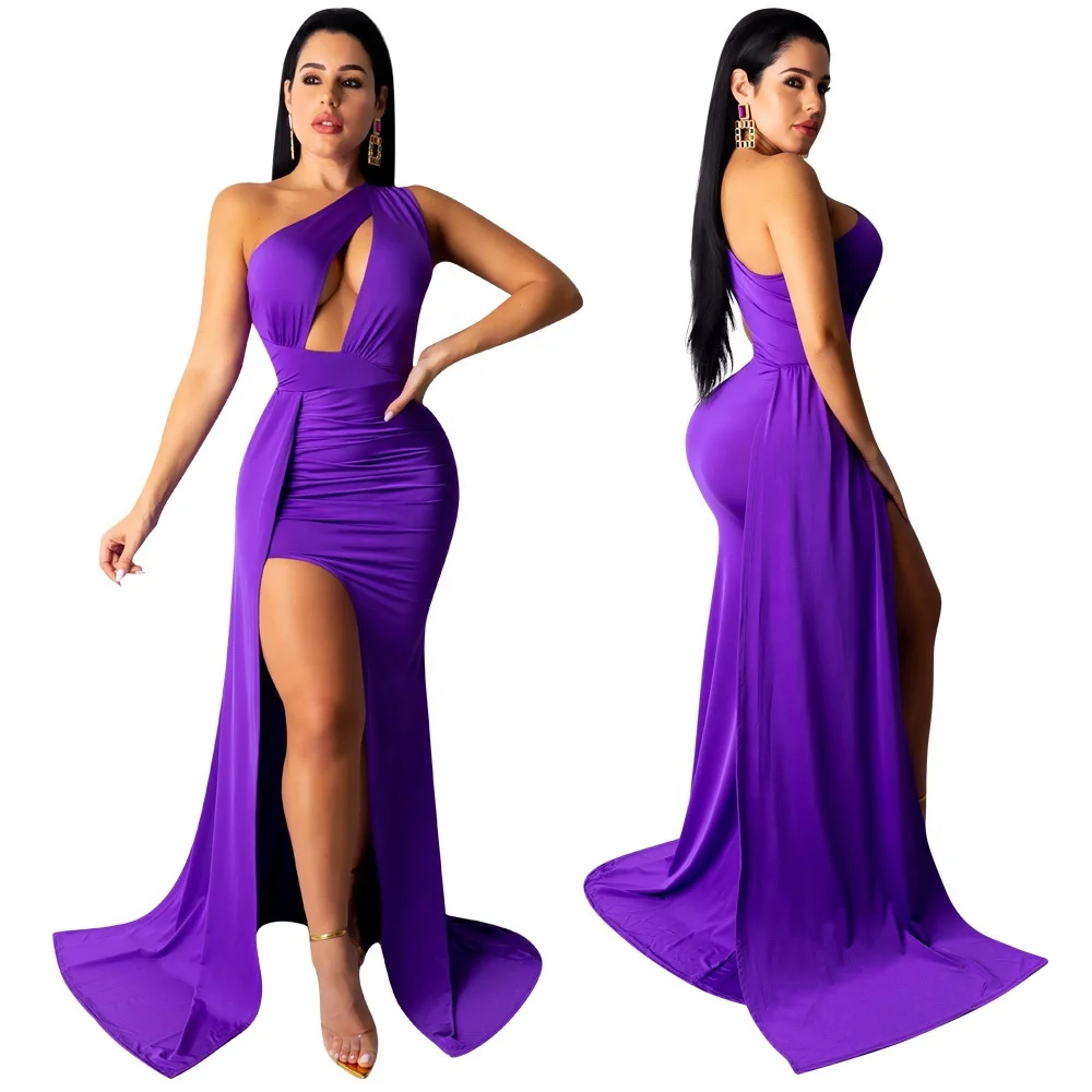 

B50836A Latest design women elegant hollow out party dress, Purple