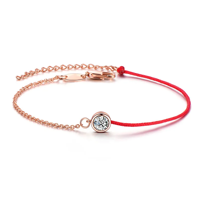 

GS Stainless Steel Red Thread Line String Bracelets For Women Rose Gold Handmade Red Rope Chain Zirconia Bangles Jewelry