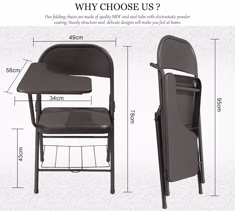 
Student Chair Wooden Writing Tablet Folding Adult Study Table Chair 