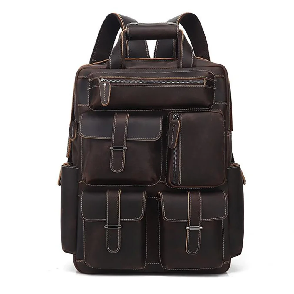 

19SC-8051M Low MOQ high quality quick shipment OEM mens crazy horse leather backpack, Brown