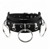 

Woman Man Goth Sexy PU Leather 3 Ring Bondage Slave Collar Neck Fetish BDSM O Ring Choker