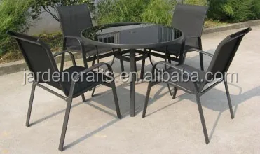 5pcs Outdoor Garden Stack Sling Chair And Round Table Coffee Dining