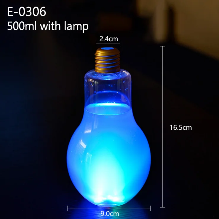 

500ml 16oz juice coffee milk tea beverage disposable light bulb shape PET plastic bottle with led lamp for decorated
