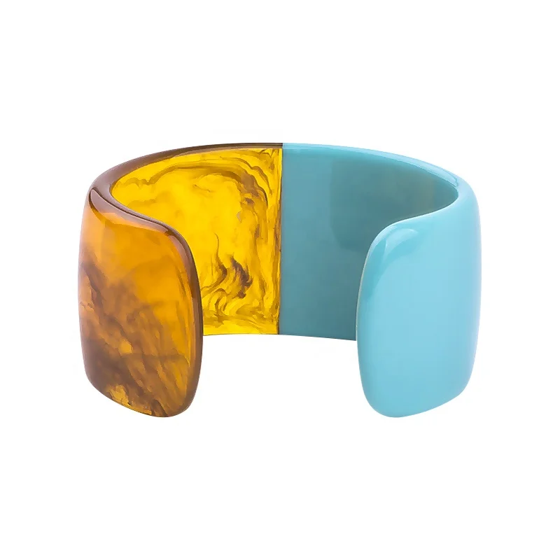 

Wholesales Accessories Women Bangle Tortoiseshell Colour Bracelet Polygon Open Cuff Resin Bangle