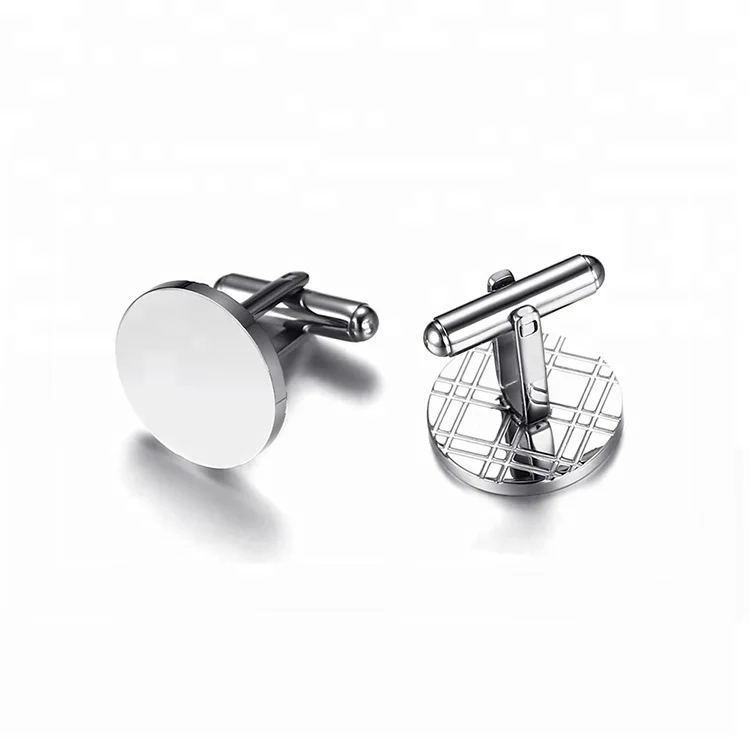 

High Polished Custom Mens Cuff Links Engraved 316L Stainless Steel Round Blank Cufflinks, Silver