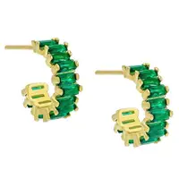 

GOLD Plated Green Emerald cubic zirconia circle hoop earring for women