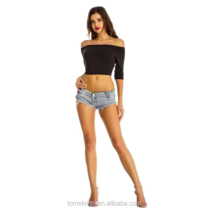 

OK1107 Black Sexy Ladies Party Off The Shoulder Crop Top, N/a