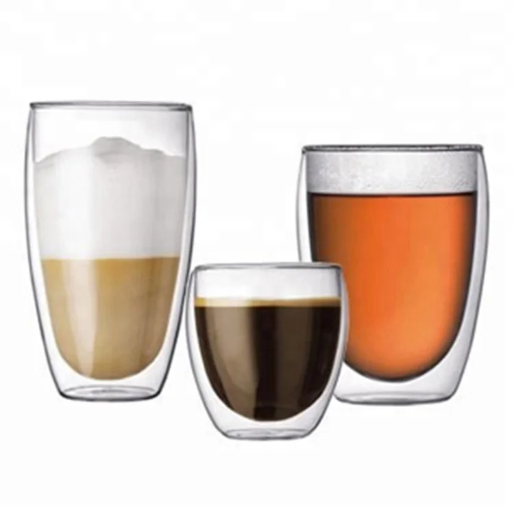 

Heat insulation type handmade double wall glass coffee cup, Clear