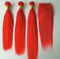 

8~40inch Red colored human hair bundle weaves,virgin brazilian/Peruvian/Indian straight silky extention with closure and frontal