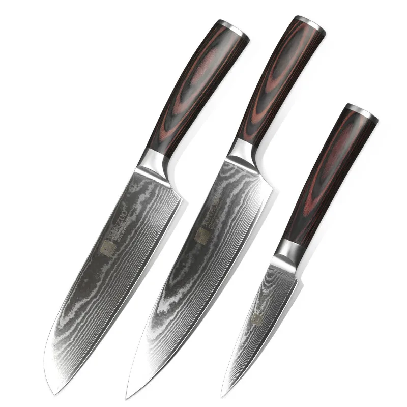 

3 pcs professional japanese damascus kitchen knife set