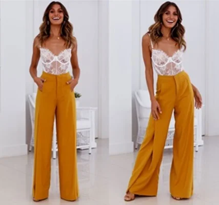 

2018 Pants Trousers Sexy And Comfortable High Waist Wide Leg Casual Pants Lady Woman Trousers, White;orange
