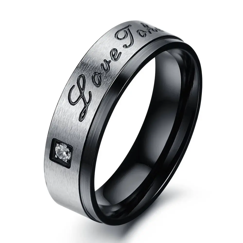 

LOVE TOKEN fashion black / gold steel couple ring fashion cubic zirconia diamond crystal ladies men's wedding jewelry