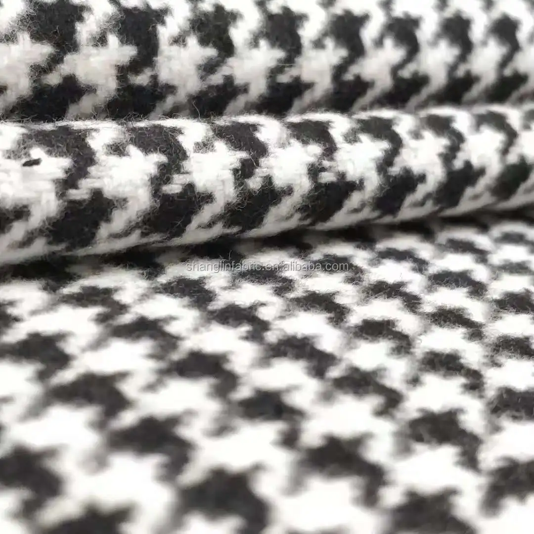 New Arrival Houndstooth Tweed Wool Blended Woven Fabric For Suit Coat