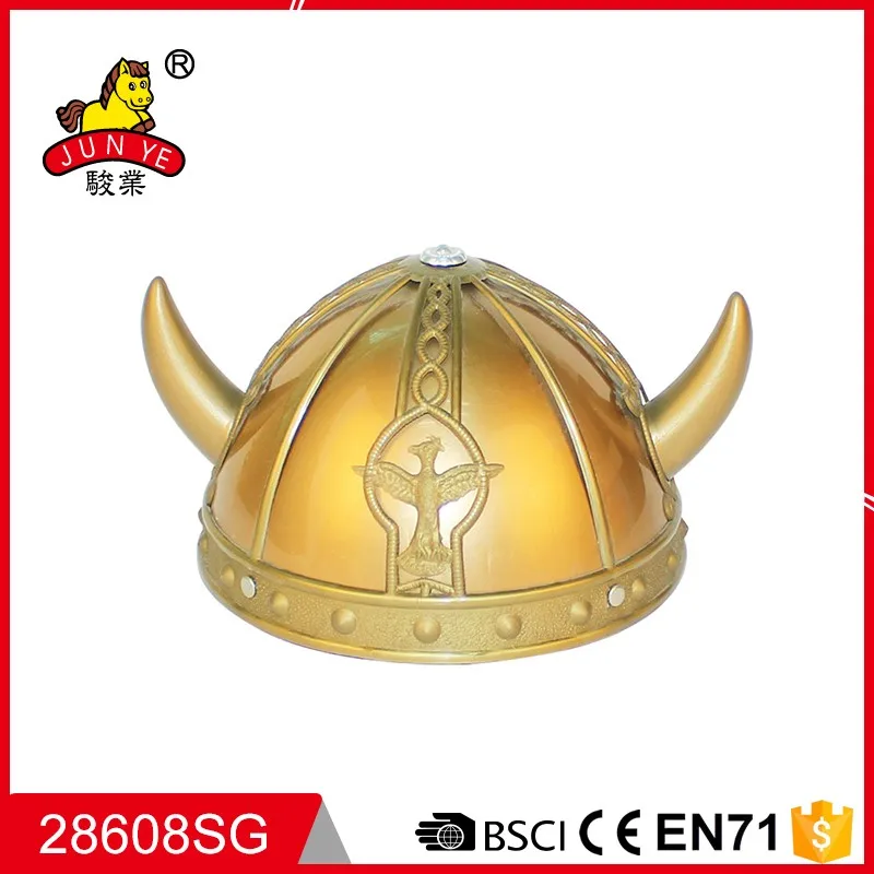 Viking Helmet Gold with Plastic with Horns Pack of 5 or Pack of 10