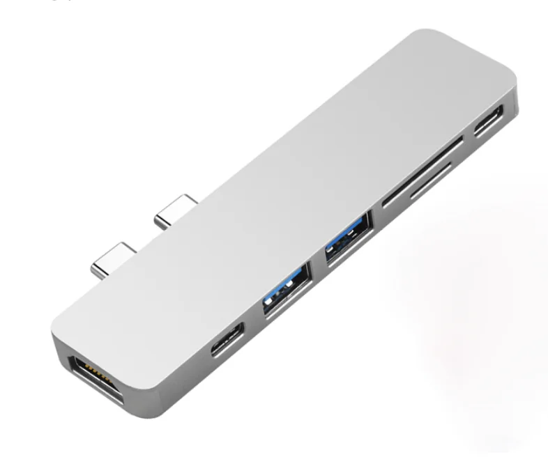 Thunderbolt 3 Aluminium Alloy  7 IN 1 USB 3.1 HUB  with HD MI + PD*2 + SD/TF Card Reader + USB 3.0*2 For Macbook Pro