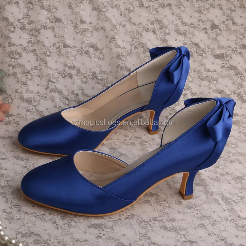 (20 Warna) Sepatu Satin Biru dengan Bowtie untuk Wanita 