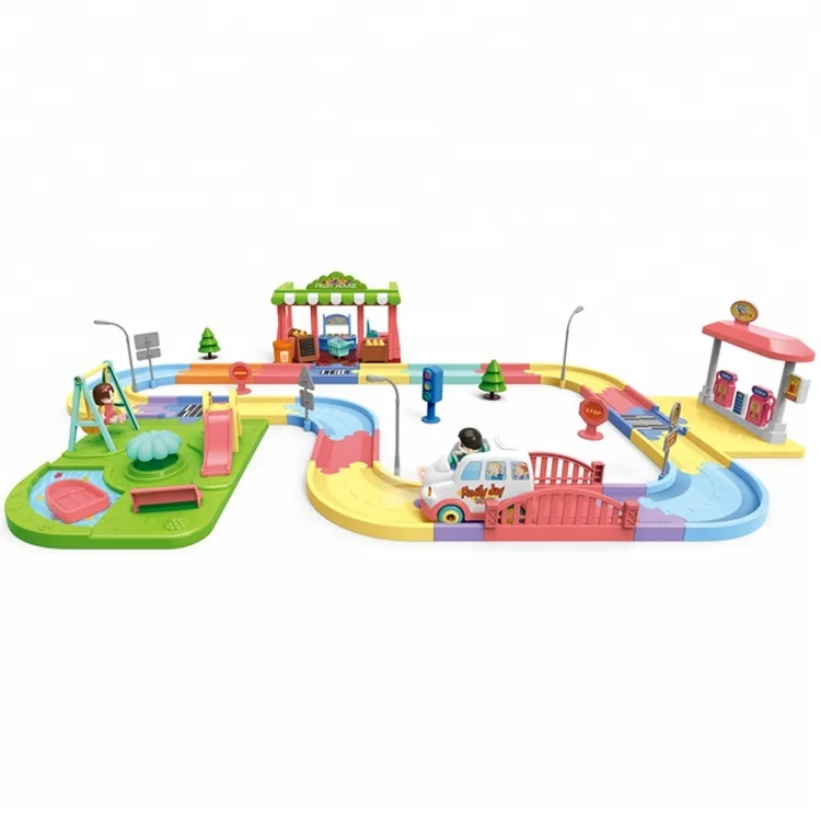 Educational Toy Funny Town Railway Set Toy Train Track With Several Scene. 