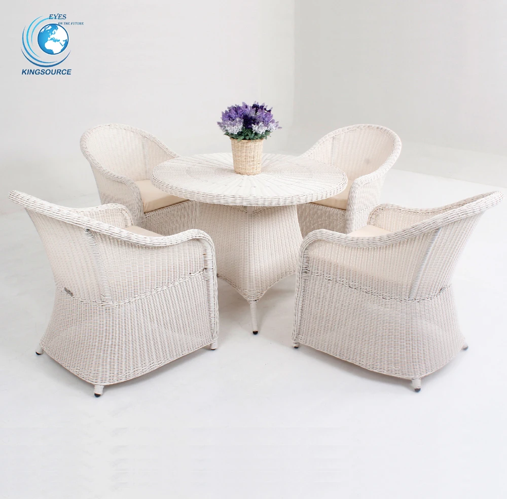 Luxury Outdoor 4 Seats Cane Round Rattan Dining Table And Chairs Set