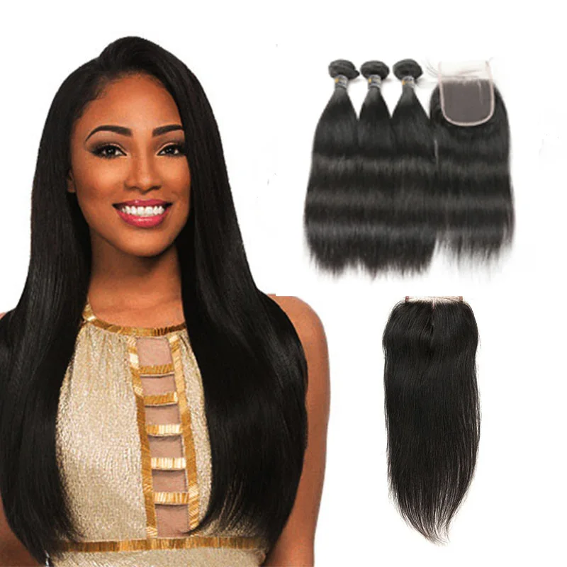 

2019 New 36 Inch 8A Grade Brazilian Hair Bundles With Closure, Natural black 1b;1#;1b;2#;4# and etc