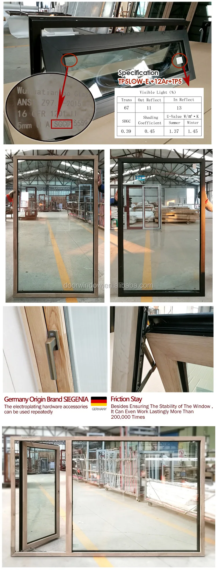wood color french outward swing casement windows made in China factory