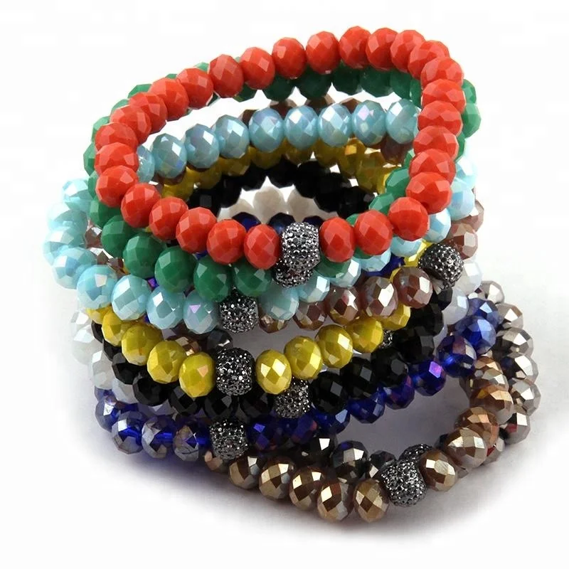 

Fashion 8mm Crystal Glass Beads Black Pave Ball Charm Women Bracelet