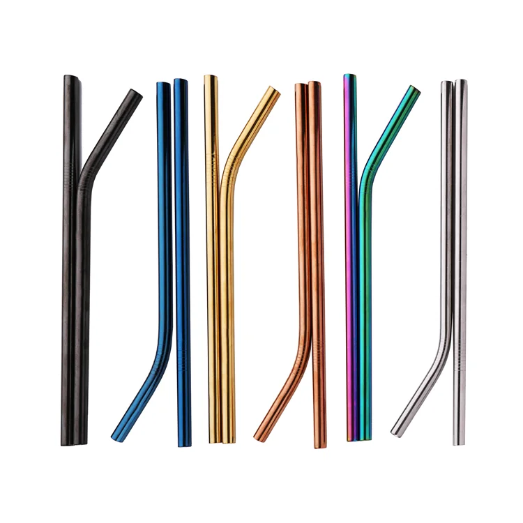 

Hot!!! ECO-friendly stainless steel 304 reusable metal rose gold straws rainbow drinking straws with brush and pouch, Silver;gold;rose gold;black;blue;rainbow;purple