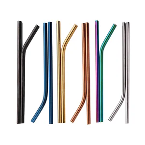 Image of Hot!!! ECO-friendly stainless steel 304 reusable metal rose gold straws rainbow drinking straws with brush and pouch