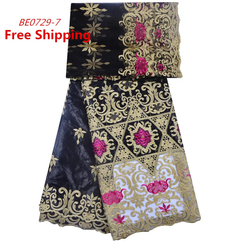 

1308 Shipping Free High Quality African Lace Fabric Free Shipping 5 Yards Bazin Getzner With FREE 2 Yards Lace Fabric, Cupion