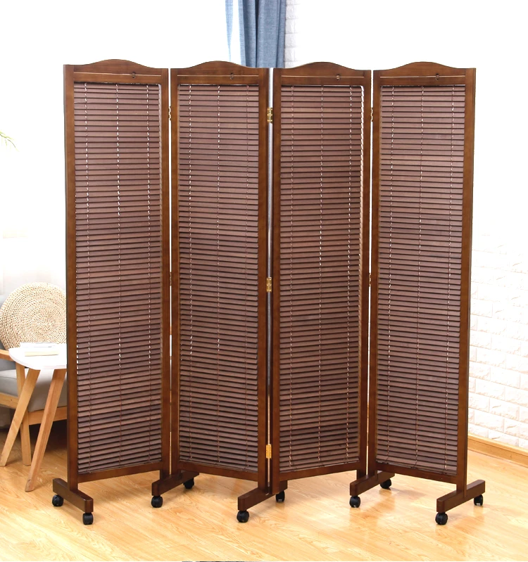 百叶窗木制屏风房间隔板,新中式实木折叠室内装饰木制屏风