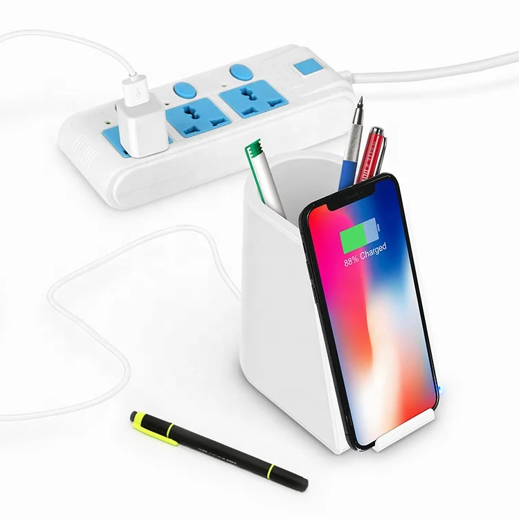 

Desktop Wireless Charger Pen Holder,10W Fast Charging Wireless Charger Brush Pot, Black/white