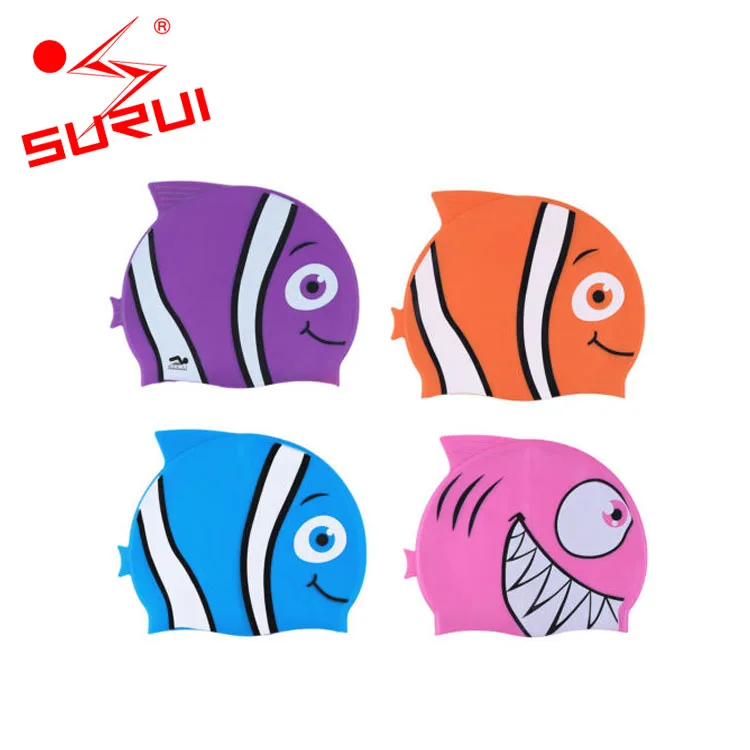 Cartoon Fish Silicone Custom Waterproof Kids Swim Caps