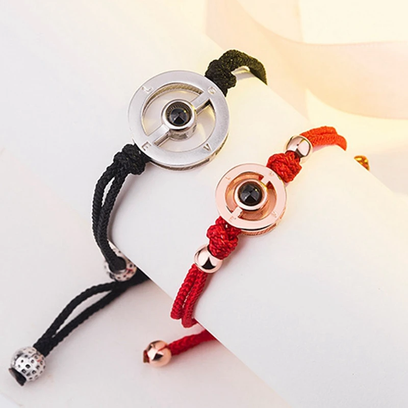 

New red rope love memory 100 languages I love you rose gold couple bracelet(EJ0682)